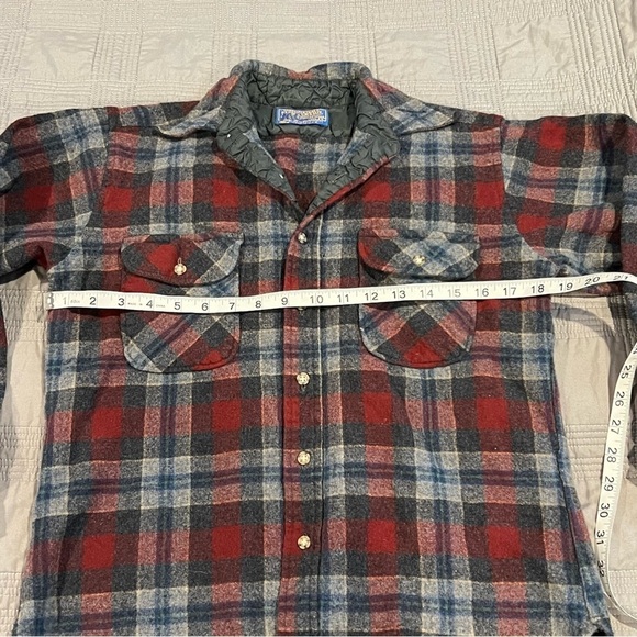 Pendleton Vintage Boys 100% Virgin Wool Flannel Shirt Red Gray Plaid Size L - Picture 7 of 7